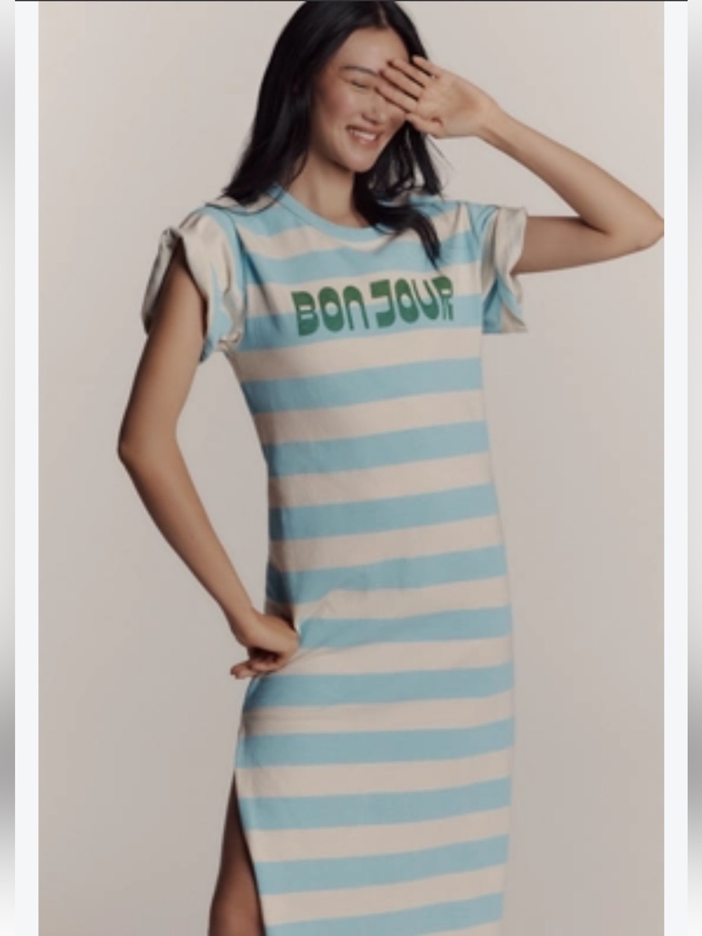 Sundry Bonjour Rugby Stripe Midi Dress - Robin Egg 100% Cotton REVOLVE